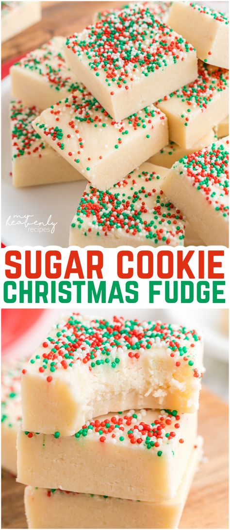 sugar cookie fudge 3 Ingredient Sugar Cookie Fudge, Christmas Cookie Fudge, Sugar Cookie Fudge Christmas, Sugar Cookie Fudge Recipe, Sugar Cookie Christmas Fudge, Christmas Pudding Ideas, Christmas Fudge Ideas, Cinnamon Fudge Recipe, Christmas Sugar Cookie Fudge