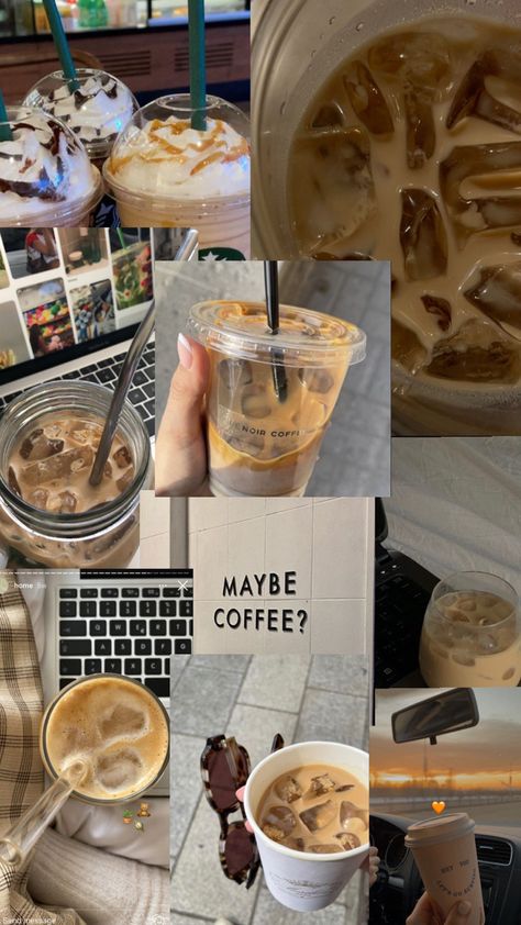 Aesthetic coffee wallapaper Coffe Wallpers Aesthetic, Coffee Asthetics Wallpaper, Coffee Collage, Plan Wallpaper, Ice Cream Wallpaper, Iced Coffee Drinks, Coffee Wallpaper, Iphone Wallpaper Tumblr Aesthetic, Aesthetic Coffee