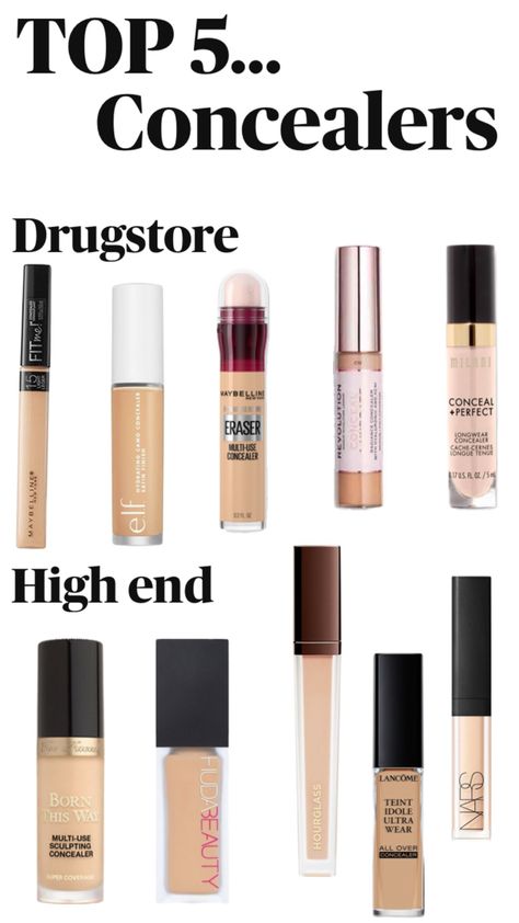 top 5 drugstore and high end concealers, hnb concealer is amazing too! make-up inspo Best Drugstore Concealer, Drugstore Concealer, Best Concealer, Make Up Inspo, Self Improvement Tips, Maybelline, Concealer, Make Up, Makeup