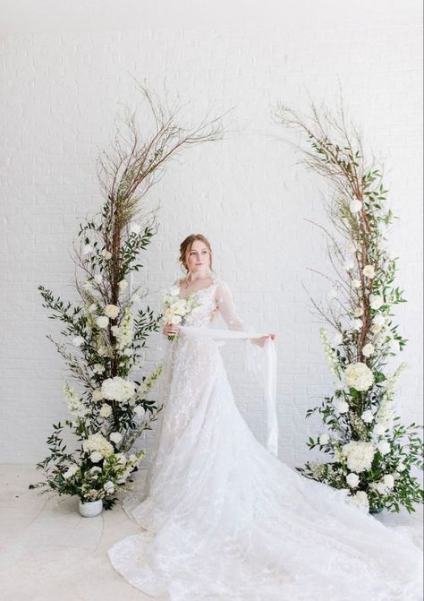 Wedding Backdrop Design Arch, Centerpiece With Table Number, Open Arch Wedding Flowers, Freestanding Floral Arch, Small Space Wedding Decor, Wedding Floral Archway, Curly Willow Arch, Winter Floral Arch, Two Piece Wedding Arch