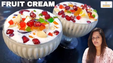 Fruit Cream is a simple and delicious Indian dessert made with a mix of fresh fruits, nuts, and sweetened whipped cream. It is light, creamy, refreshing, and a perfect treat! This Indian fruit cream dessert is one of the easiest desserts you will ever make. Watch Fruit Cream Recipe Step by Step Video - https://youtu.be/z5dE_5uiADA More Recipes Subscribe to Our YouTube Channel #fruitcream #fruit_cream #FruitSaladWithCream #FruitSalad #Fruit_Salad #mixfruit #shaberaskitchen Fruit Salad With Cream, Easiest Desserts, Fruit Cream, Sweetened Whipped Cream, Recipe Step By Step, Recipe Indian, Indian Dessert, Cream Desserts, Indian Desserts