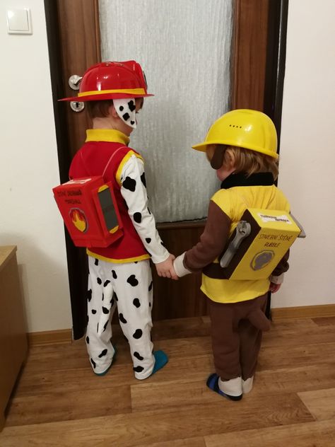 Rubble Halloween Costume, Paw Patrol Diy Costume, Rubble Costume, Diy Marshall Costume, Diy Rubble Costume Paw Patrol, Rubble Costume Paw Patrol Diy, Diy Paw Patrol Costume, Diy Marshall Paw Patrol Costume, Homemade Marshall Paw Patrol Costume