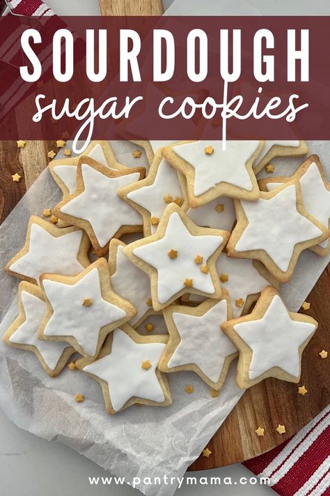 Sourdough Sugar Cookie Cutouts, Sourdough Snowball Cookies, Christmas Sourdough Cookies, Sourdough Discard Sugar Cookies, Sourdough Sugar Cookies, Sourdough Treats, Christmas Sourdough, The Pantry Mama, Sourdough Desserts