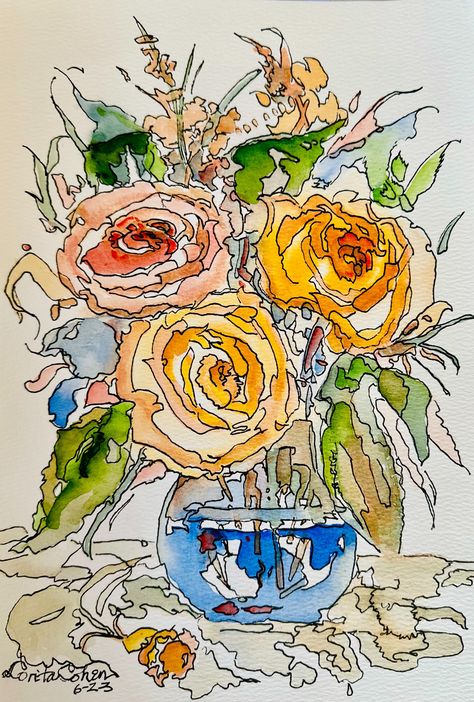 Order today; FAST SHIP! Original Art by Lorita Cohen Designs Roses In Vase, Watercolor Business Cards, Roses Watercolor, Cards Flowers, Cabbage Rose, Cabbage Roses, Watercolor Rose, Watercolor Floral, Abstract Watercolor