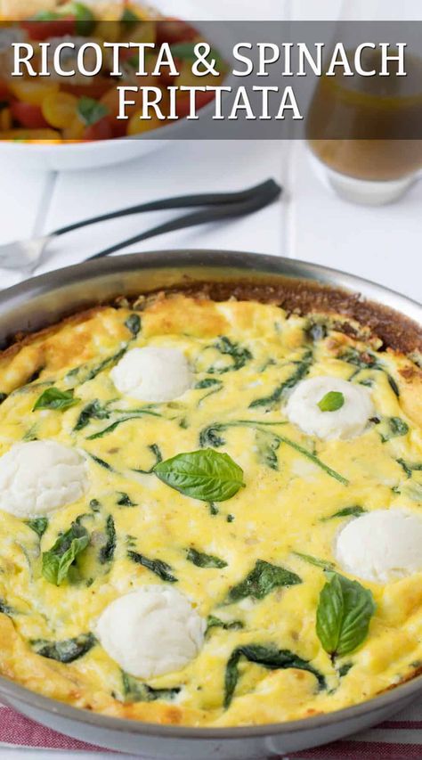 Spinach And Ricotta Frittata, Spinach Ricotta Eggs, Ricotta Frittata Recipes, Ricotta Egg Recipes, Ricotta Egg Bake, Ricotta Brunch Recipes, Egg And Ricotta Recipes, Frittata With Ricotta Cheese, Basil Breakfast Recipes