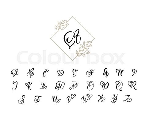 Letters With Hearts Tattoo, Calligraphy Heart Design, Calligraphy Alphabet Heart, Heart Font Alphabet, Heart Font Alphabet Hand Lettering, Calligraphy Alphabet With Hearts, Heart Alphabet Letters, Heart Cursive, Cursive Q