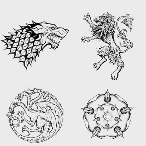 stark's•lannister's•targaryen's•tyrell's Ge Of Thrones, Stark Tattoo Game Of Thrones, House Targaryen Tattoo, Lannister Tattoo, Tyrion Lannister Drawing, Targaryen Tattoo, Game Of Thrones Tattoo, Narnia 3, Gaming Tattoo