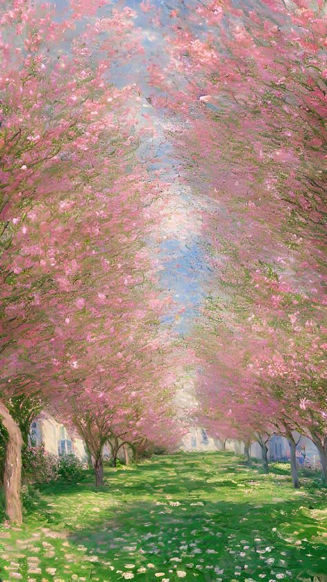 Cottagecore Wallpaper Iphone, Cottagecore Aesthetic Wallpaper, Painting Wallpapers, Cottagecore Wallpaper, Spring Wallpaper, Pink Trees, Cottagecore Aesthetic, Aesthetic Painting, Painting Wallpaper