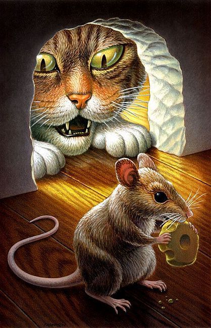 Cat and Mouse  by John Thompson Gatto Carino, Mouse Illustration, Mouse Art, Frida Art, Cat Obsession, Cat And Mouse, Pet Mice, Cat Mouse, Cat Artwork