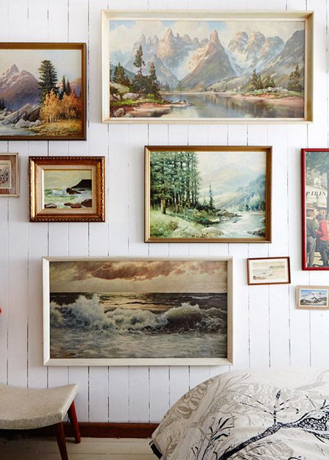 If you are like me…you are a lover of Gallery Walls.  There are so many reasons to adore them…it is the perfect way to create a featured wall filled with art and collectibles.  The versatility is simply amazing.  I am an art lover so seeing a Gallery Wall filled with my families favorite art makes … Landscape Wall Decor, Cat Air, Affordable Decor, The Design Files, Landscape Walls, Apartment Therapy, Landscape Photos, Decoration Design, Doterra