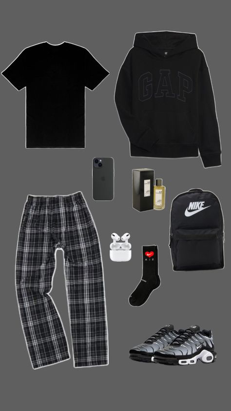 Black Cool Fits For Guys, Comfy Masc Outfits, School Outfits For Boys, School Outfits Boys, Frat Outfits, Guys Fashion Casual, Mens Smart Casual Outfits, Drippy Outfit, Drip Outfit Men