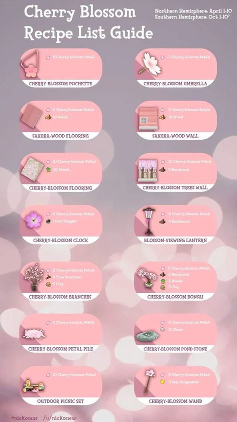 Sakura Animal Crossing, Acnh Sakura Code, Acnh Sets, Acnh Recipes, Acnh Cherry Blossom, Acnh Sakura, Acnh Diy, Acnh Guide, Acnh Tips