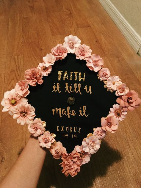 Cvicu Graduation Cap, Cute Graduation Caps Unique, Graduation Cap Designs Faith, Caps For Graduation Ideas, Graduation Cap Designs Mba, Graduation Cap Designs God Quotes, Faith Graduation Caps, Simple Cute Grad Caps, Cute Girly Graduation Cap