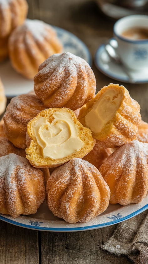 🍩 Dive into the world of desserts with Benedetta's easy recipe for Bomboloni alla Crema! These delicious filled donuts are perfect for exploring global treats, from Italian cakes to baked donuts. Whether you’re craving custard-filled delights or Mexican-inspired desserts, this doughnut recipe is a must-try for food lovers everywhere. European Baked Goods, Cream Filled Desserts, Easy Desserts From Around The World, Spain Dessert, Easy Zeppole Recipe, Bomboloni Recipe, Mexican Bunuelos, Mexican Bunuelos Recipe, Bunuelos Recipe