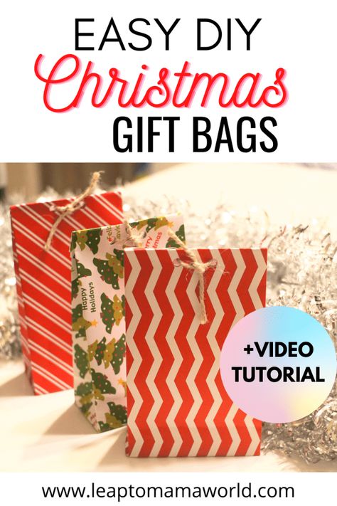 How to Make a Small Gift Bag Out of Cardstock Paper | Leap to Mama World Make Your Own Gift Bags, Small Gift Bags Diy, Diy Gift Bags From Wrapping Paper, Make Gift Bags, How To Make A Gift Bag, How To Make A Paper Bag, Easy Diy Christmas Gifts, Gift Bags Diy, Gifts Wrapping Diy