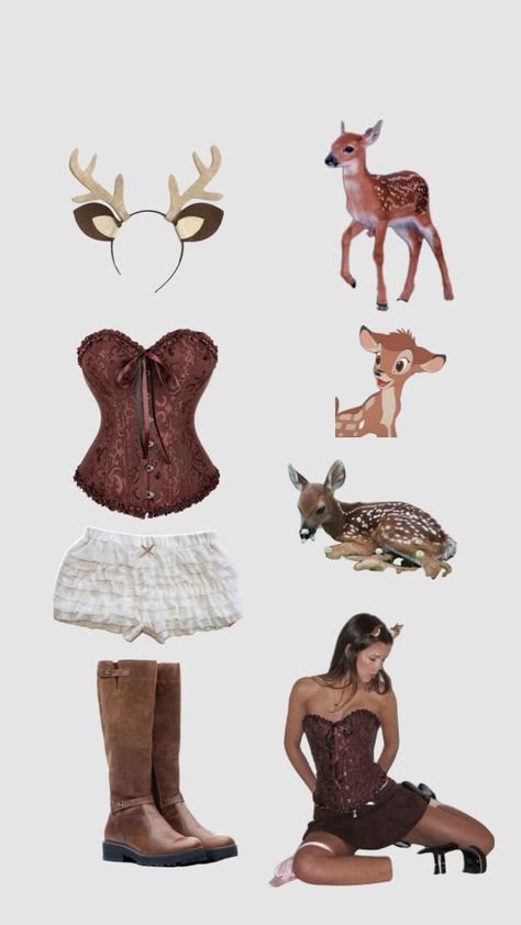 Halloween Costume Inspo 2024 Solo, Deer In The Headlights Costume, Deer Costume Halloween, Reindeer Outfit Women, Deer Couple Costume, Bambi Halloween Costume, Thumper Costume, Warm Costume Ideas, Halloween Costumes With Friends