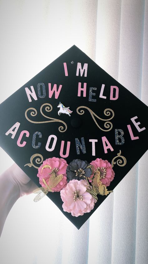 Accounting Graduate Photoshoot, College Graduation Cap Ideas Accounting, Accounting Graduation Party Ideas, Graduation Cap Designs For Accounting, Accountant Graduation Pictures, Accountant Graduation Cap, Accountant Graduation Party, Grad Cap Business Major, Accounting Degree Graduation Cap