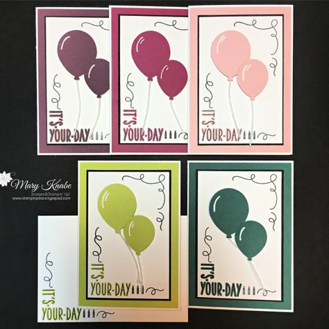 Celebrating birthdays in 5 fabulous colors using Around the Corner Stamp Set and 2017-2019 In Colors. Up Balloons, Birthday Cards For Women, Memory Keeping, Fun Fold Cards, Balloon Bouquet, Pretty Cards, Congratulations Card, Stamping Up, Kids Cards