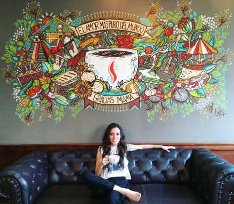 Ideas For Coffee Shop, Mural Art Ideas, Shop Mural, Street Murals, Mural Cafe, Cafe Barista, Modern Restaurant Design, Mural Art Design, Art Restaurant