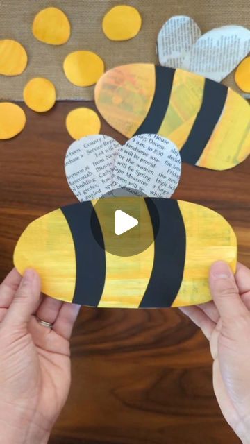 Jen Buchheit on Instagram: "Recycled Newspaper Bumblebee 🐝  Using a page from the newspaper to make a few bumblebees!  I painted the newspaper with acrylic paint, let it dry, then cut out a large oval. I made couple black stripes and two wings made with unpainted newspaper. I layered the pieces in a bee shape and glued it together!  #invitationtocreate #kidcrafts #summercrafts #easycrafts #papercrafts" Bumblebee Craft, Ellie Rose, Recycled Newspaper, Couple Black, The Newspaper, Camp Ideas, Summer Crafts, Summer Camp, Bumble Bee