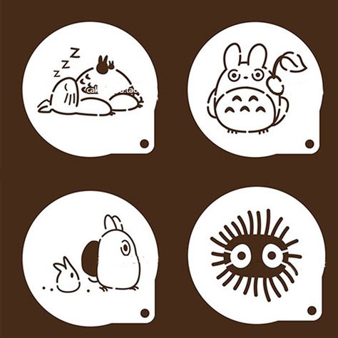 Totoro Stencil, Totoro Outline, Cat Bus Totoro, Coffee Fonts, Ghibli Artwork, Pinterest Diy Crafts, Projets Cricut, Handmade Stamps, Coffee Stencils