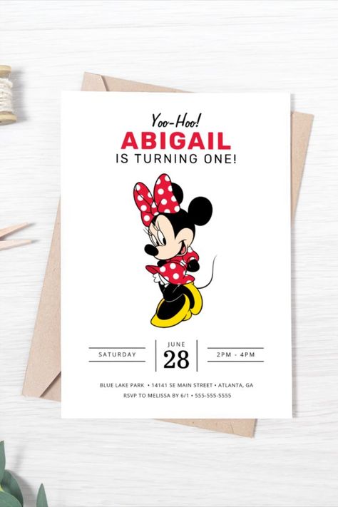 Simple Modern Minnie Mouse Birthday Invitation
Invite all your family and friends to your child's birthay with these simple and modern Minnie Mouse Birthday invitations. Personalize by adding all your party details! #birthday #happybirthday #birthdaycards #birthdayparty #firstbirthday #turningone #minnie #mickeymouse #disney Minnie Birthday Invitations, Minnie Invitations, Minnie Mouse Birthday Invitations, Colorful Invitations, Minnie Party, Disney Birthday, Mouse Birthday, Party Details, Baby Birthday Party