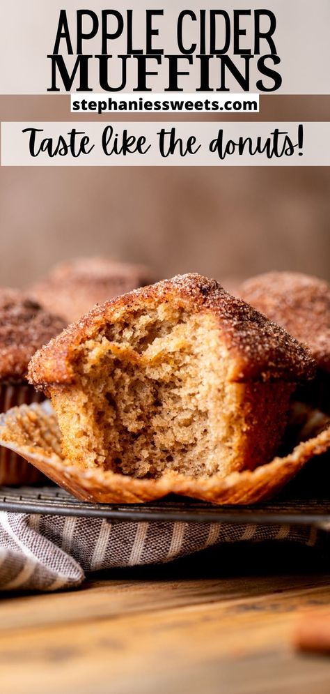 These apple cider muffins are classic apple cider donuts in muffin form! They are perfect if you love fresh donuts made with apple cider, but do not want to use a donut pan or just love muffins! They are topped with apple cider butter and cinnamon sugar. Apple Cider Doughnut Muffins, Cider Recipes Food, Apple Cider Donut Pancakes, Apple Cider Donut Muffins Recipe, Apple Cider Muffins Healthy, What To Do With Apple Cider, Apple Cider Muffins Easy, Apple Cider Food Recipes, Recipes That Use Apple Cider