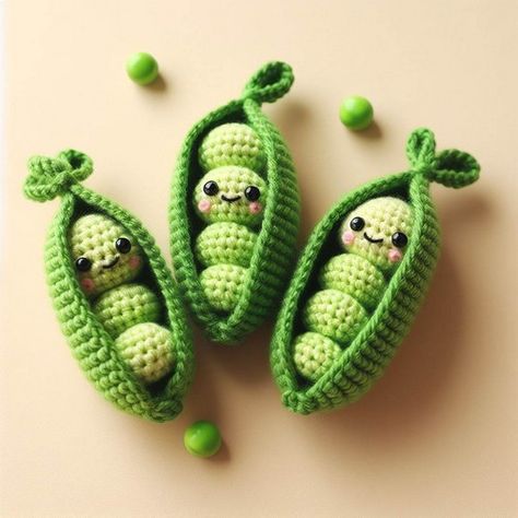 Crochet Peas In A Pod Amigurumi Pattern Step By Step Pea Pod Crochet Pattern Free, Crochet Peas In A Pod Pattern Free, Crochet Vegetables Free Pattern, Peas Crochet, Amigurumi Food Free Pattern, Crochet Peas In A Pod, Peas In A Pod Crochet, Pea Crochet, Food Amigurumi