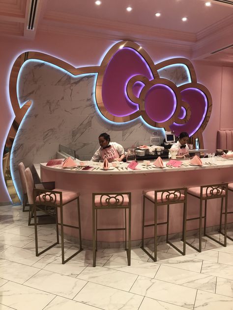 Hello Kitty Cafe California, Hello Kitty Cafe Interior, Hello Kitty Restaurant, Sanrio Cafe, Cafe Hello Kitty, Hello Kitty Room Decor, Hello Kitty Shop, Girl Spa Party, Hello Kitty Bow