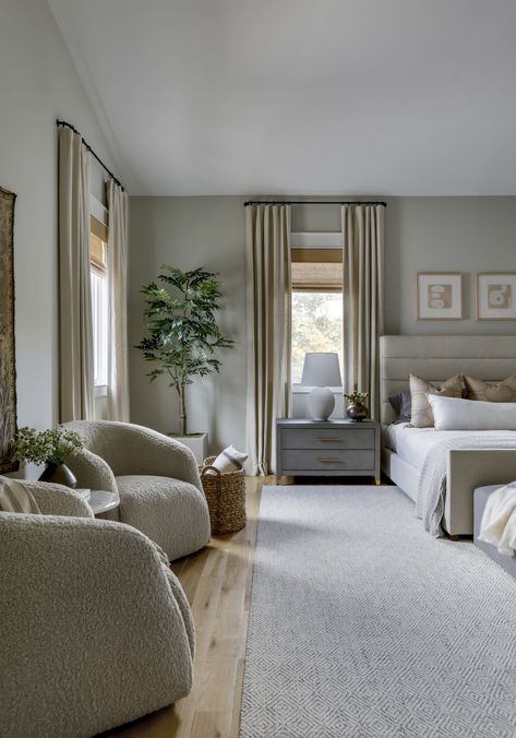 Tyne House — Lilly Taylor Interiors Primary Bedroom With Couch, Master Bedrooms With Color, Master Bedrooms Decor Cozy Romantic, Living Room Open Floor Plan, Bedroom With Sitting Area, Cross Road, Sage Green Bedroom, Aesthetic Cozy, Gorgeous Bedrooms