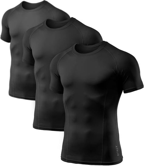 Amazon.com: ATHLIO Men's 3-Pack Cool Dry Compression Shirts, Short Sleeve Sports Baselayer T-Shirts, Athletic Workout Tops, Black, Large : Clothing, Shoes & Jewelry Compression Shirts, Shirt Stays, Polyester Spandex Fabric, Athletic Workout, All Sports, Athlete Workout, Protective Clothing, Compression Shirt, Sports Activities