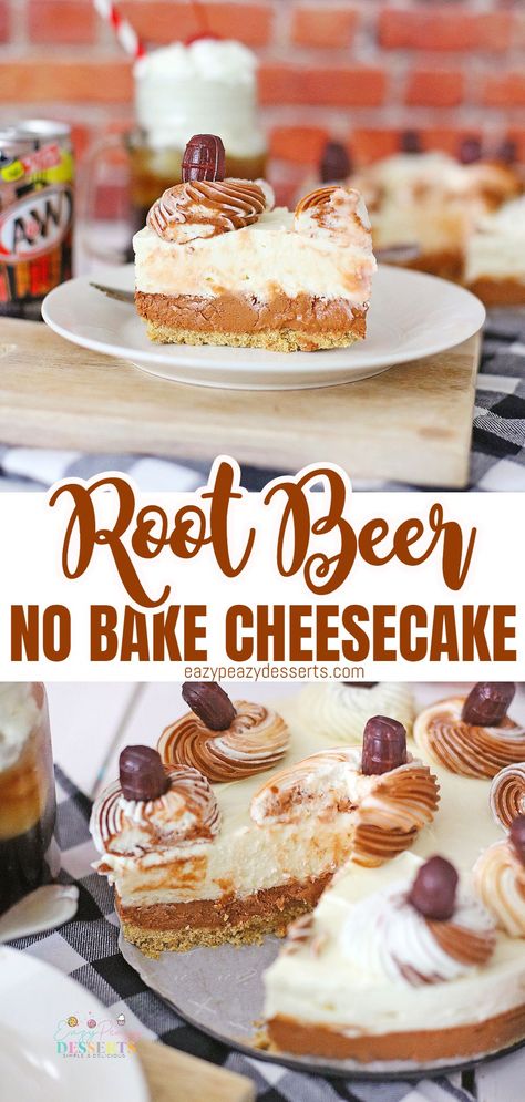 Root Beer Recipes Food, Butter Beer Cheesecake, Root Beer Cheesecake, Root Beer Desserts, Root Beer Cake Easy, Root Beer Pie Recipe, Root Beer Float Cake Recipe, Rootbeer Float Cake Recipes, Root Beer Float Freezer Pie