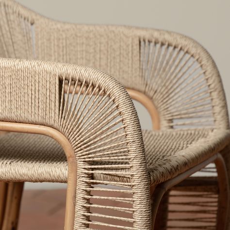 Inspired by the twisting vines of wine country's vineyards, the Glen Ellen Arm Chair offers effortless elegance in indoor and outdoor spaces. Featuring sustainably harvested rattan wrapped with performance rush, this stylish seat will take you through seasons to come. For outdoor use we recommend protective covers and storage in inclement weather. Coastal Hotel Lobby Interior Design, Coastal Modern Furniture, Sustainable Chair, Ochre Walls, Outdoor Furniture Ideas, Lobby Seating, Rattan Design, Rattan Outdoor Furniture, Living Room Stools