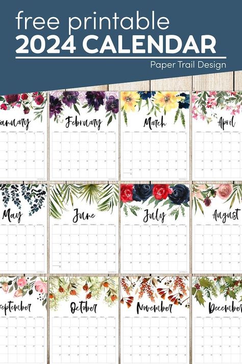 Print a beautiful 2024 calendar planner for absolutely free Planner For Moms, 2024 Calendar Printable, Printable Calendar Pages, Paper Trail Design, Free Printable Calendar Templates, Free Printable Crafts, Trail Design, Floral Planner, Floral Paper