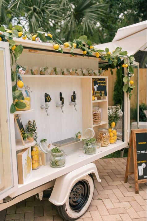 Lemonade Wedding Bar, Fancy Lemonade Stand, Wedding Lemonade Stand, Lemonade Wedding, Tap Truck, Beer Cart, Juice Stand, Mobile Bar Cart, Prosecco Van