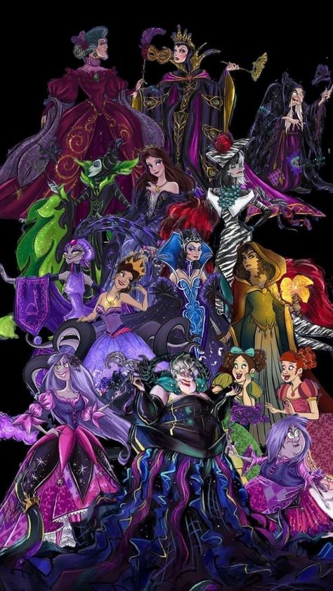 Disney Villains Wallpaper, Disney Villain Party, Halloween Costumes 2022, Disney Divas, Evil Disney, Alternative Disney, Disney Princess Artwork, Round Of Applause, Dark Disney