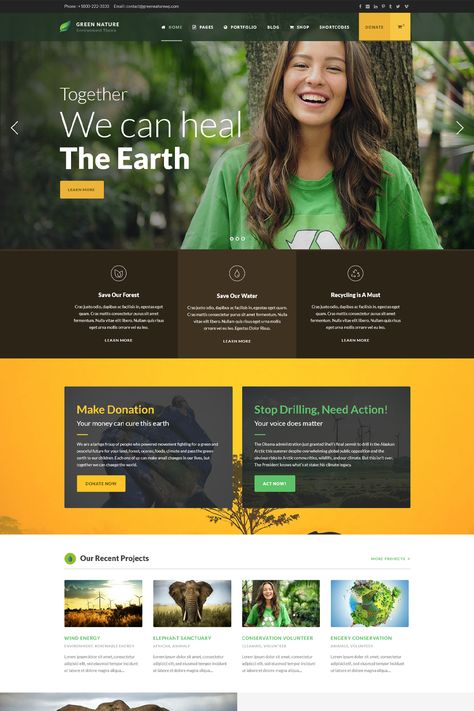 Green Nature is a responsive WordPress theme especially designed for nature, environment, environmental, donation, action, green, animal, africa, wild, non profit, foundation, paypal, natural, ngo, earth website. Animal Africa, Nonprofit Website, Nature Environment, Web Design Projects, Environmental Awareness, Green Nature, Together We Can, Non Profit, Wordpress Theme