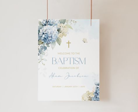 Boy BAPTISM Invitation WELCOME Sign Template, First Communion, Baptism Welcome Sign, Baby Blue Christening, Baby Boy Baptism Sign BT10 Baptism Welcome Sign, Beautiful Engagement Photos, Christening Invitation, Baby Boy Baptism, Baby Dedication, Diy Event, Welcome Sign Template, Baptism Invitation, Boy Baptism