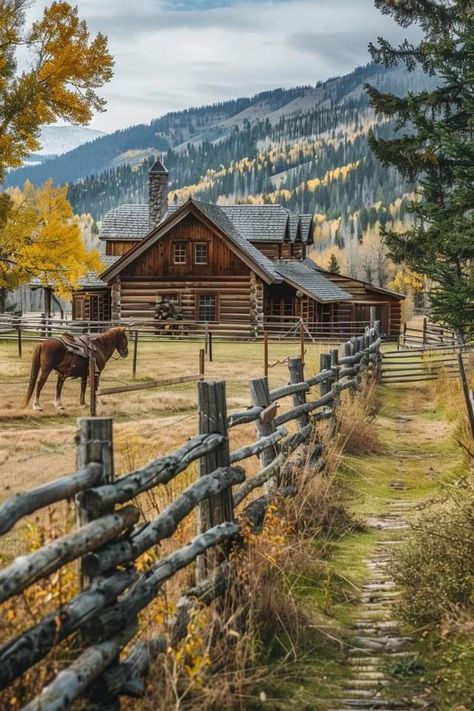 Homestead Asethic, Colorado Ranch House, Mountain House Aesthetic, Country Lifestyle Farm Life, Arizona Farm, Western Ranch House, Log Home Plan, Colorado Ranch, Old Cabins