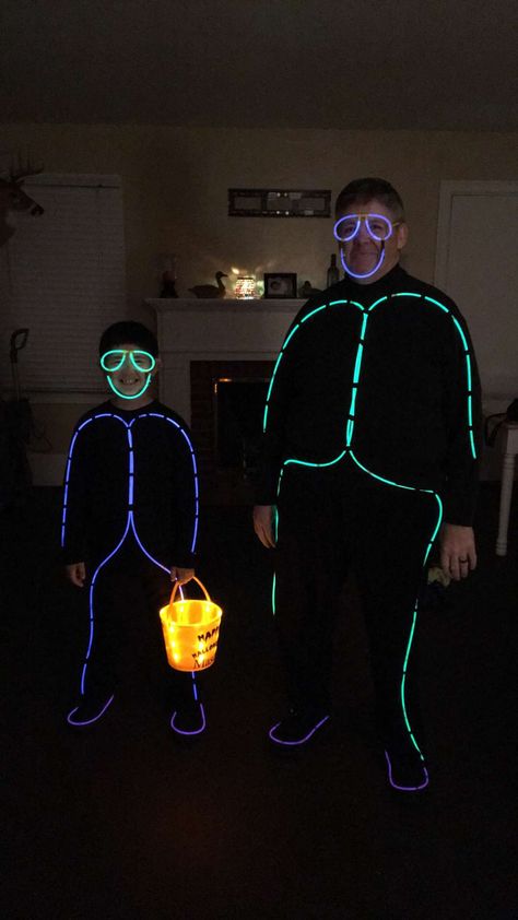 Diy Glow Stick Costume, Glow Stick Costume Diy, Glow Stick People Costume, Glow Stick Costume, Stick Figure Halloween Costume, Diy Ghost Costume, Glowstick Costume, Stick Man Costume, Stick Costume