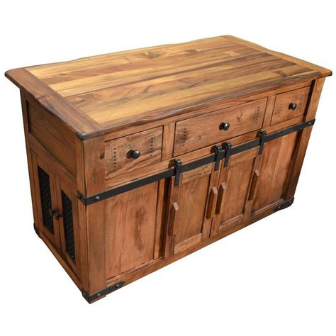 Granville Parota Kitchen Island - Bed Bath & Beyond - 40482681 Kitchen Island Build, Recycled Dresser, Rustic Kitchen Remodel, Kitchen Island Finishes, Diy Business Ideas, Making Barn Doors, Modern Sliding Barn Door, Mesh Doors, Industrial Kitchen Island