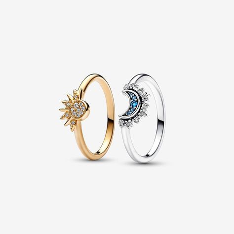 Pandora Couple Rings, Moon And Sun Ring, Pandora Moon, Pandora Star, Sun Ring, Fancy Accessories, Marriage Ring, Moon And Star Ring, Moon And Sun