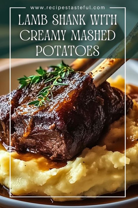 A comforting and hearty dish featuring tender lamb shanks braised in a rich red wine sauce, served atop creamy mashed potatoes. Perfect for special occasions or family dinners. Best Lamb Shank Recipe, Braised Lamb Shanks Recipe, Culinary Basics, Lamb Shank Recipe, Goat Recipes, Braised Lamb Shanks, How To Cook Lamb, Lamb Shank, Mash Recipe