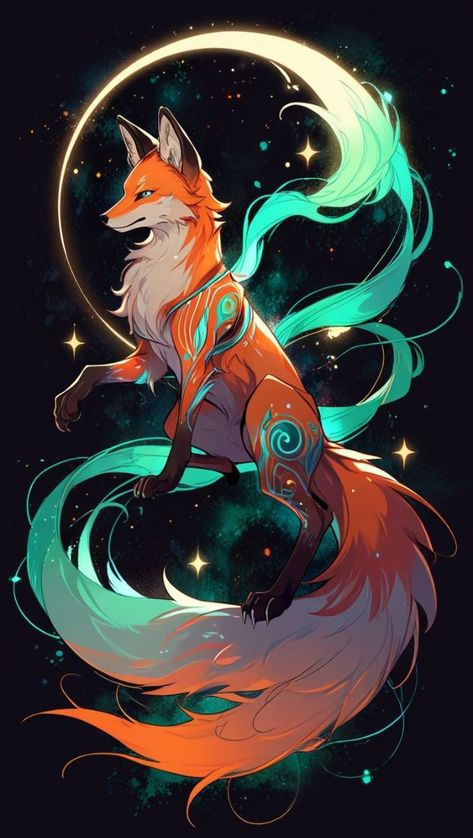 Snake And Fox Tattoo, Spirit Fox Art, Fire Fox Drawing, Mystical Fox Art, Kitsune Wallpaper Iphone, Nine Tailed Fox Art Spirit Animal, Art Inspiration Photos, Anime Fox Animal, Majestic Drawings