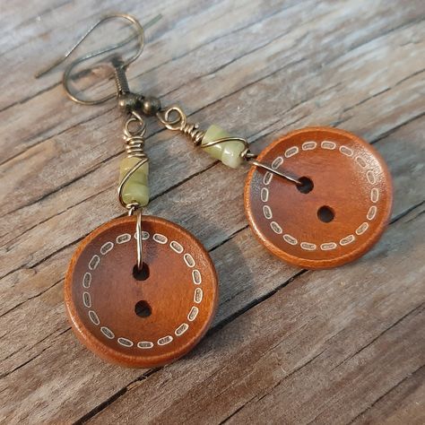 Saint Simons Island, Wooden Jewelery, Jade Earrings, Fall Earrings, Earrings Beaded, Button Earrings, Button Jewelry, Argentium Silver, Handmade Jewelry Diy