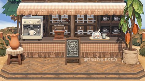 Cafe Acnh, Animal Crossing Coffee, Animal Crossing Cafe, Coffee Island, Cafe Furniture, Stall Designs, Bakery Design, New Animal Crossing, Animal Crossing Game