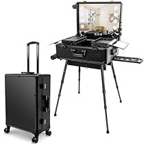 Vanity Station, Rolling Makeup Case, Cosmetic Train Case, Makeup Station, Lighted Mirror, Makeup Train Case, Speaker Stands, Screen Mirroring, Dimmable Led Lights