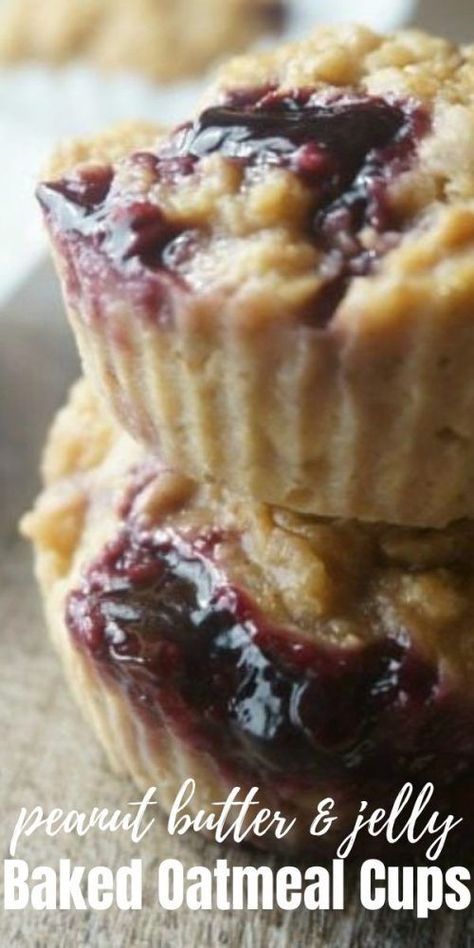 Peanut Butter And Jelly Oatmeal, Peanut Butter And Jelly Muffins, Peanut Butter Jelly Recipes, Jelly Muffins, No Bake Oatmeal Bars, Baked Oatmeal Healthy, Baked Oatmeal Cups, Classic Sandwich, Baked Oatmeal Recipes