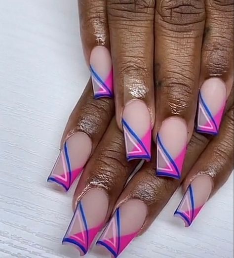 Pink And Blue Nail Designs Ideas, Black Pink And Blue Nails, Pink Blue White Nails, Pink And Dark Blue Nails, Pink N Blue Nails, Pink Blue And White Nails, Royal Blue And Pink Nails, Navy Pink Nails, Dark Blue And Pink Nails