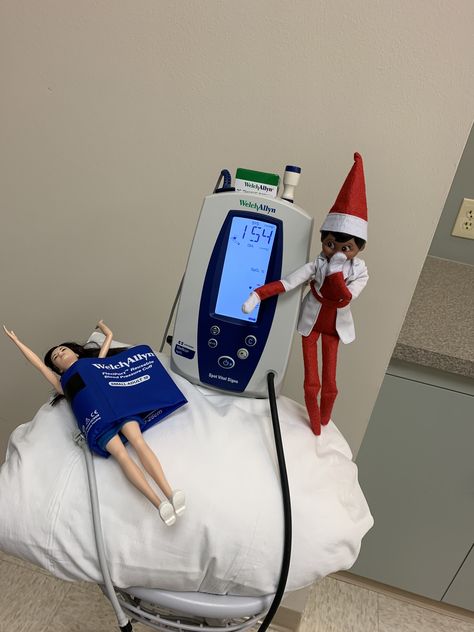 Elf On The Shelf Ideas Physical Therapy, Medical Elf On The Shelf Ideas, Doctor Elf On The Shelf, Elf On The Shelf Medical Ideas, Healthcare Elf On The Shelf, Elf On The Shelf Hospital, Elf On The Shelf Hospital Ideas, Medical Office Elf On The Shelf Idea, Elf On The Shelf Medical Office